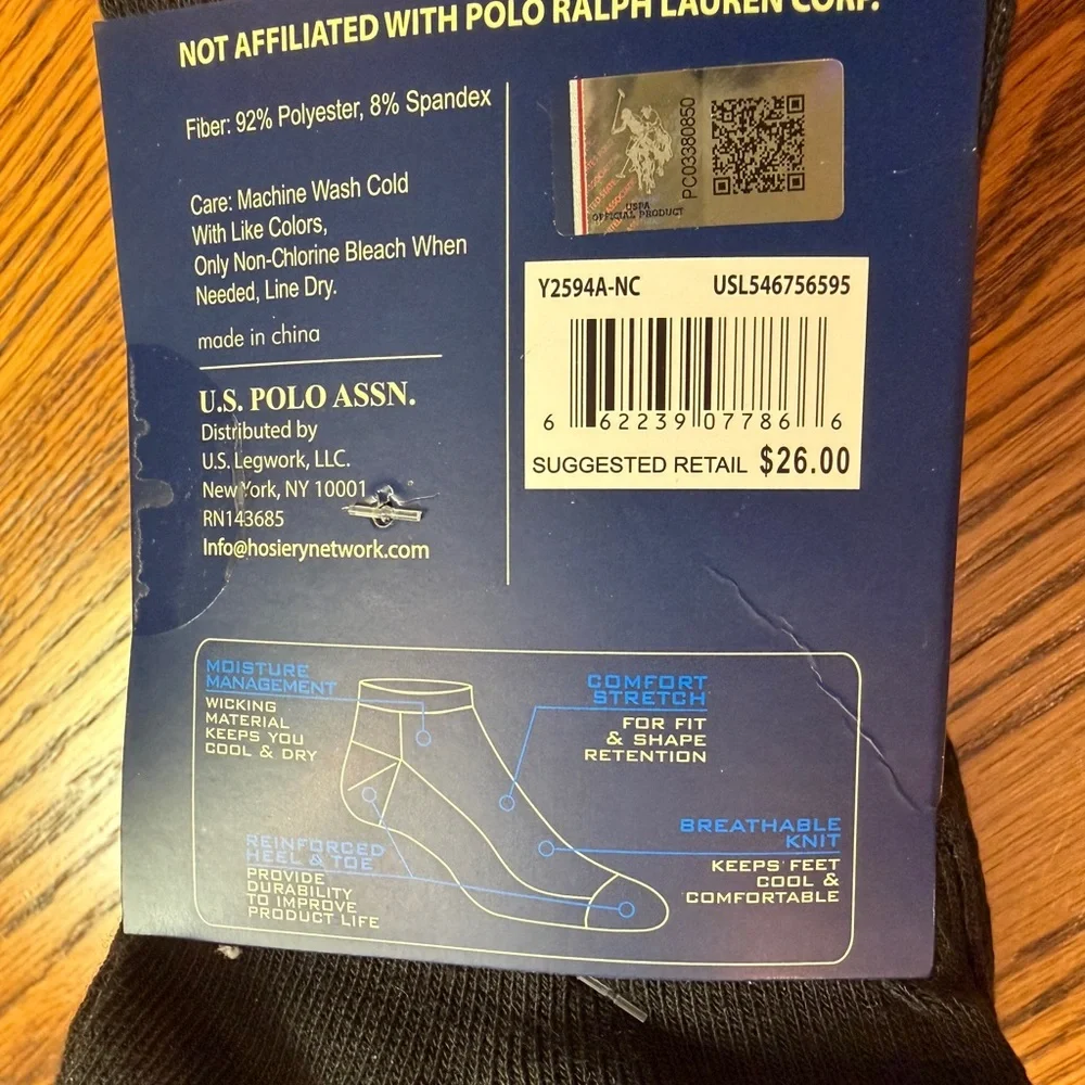 Men’s Black socks Size 6-12 U.S. Polo Assn.  10 Pair‎ NWT